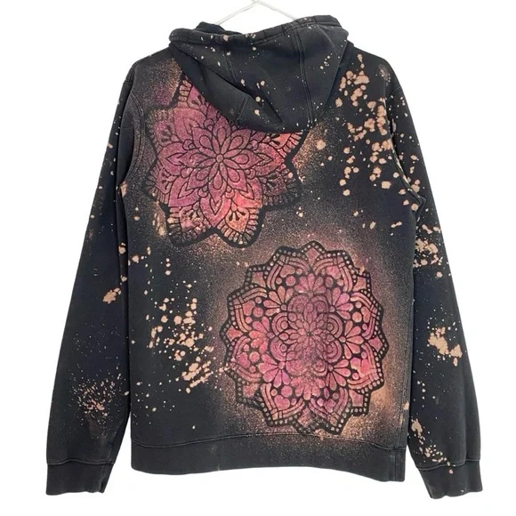 Nike Hoodie Sweatshirt Mens Size Medium Unisex Black Pullover Floral Mandala - Picture 2 of 11